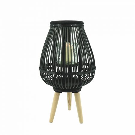 Windlicht S, Rattan, schwarz